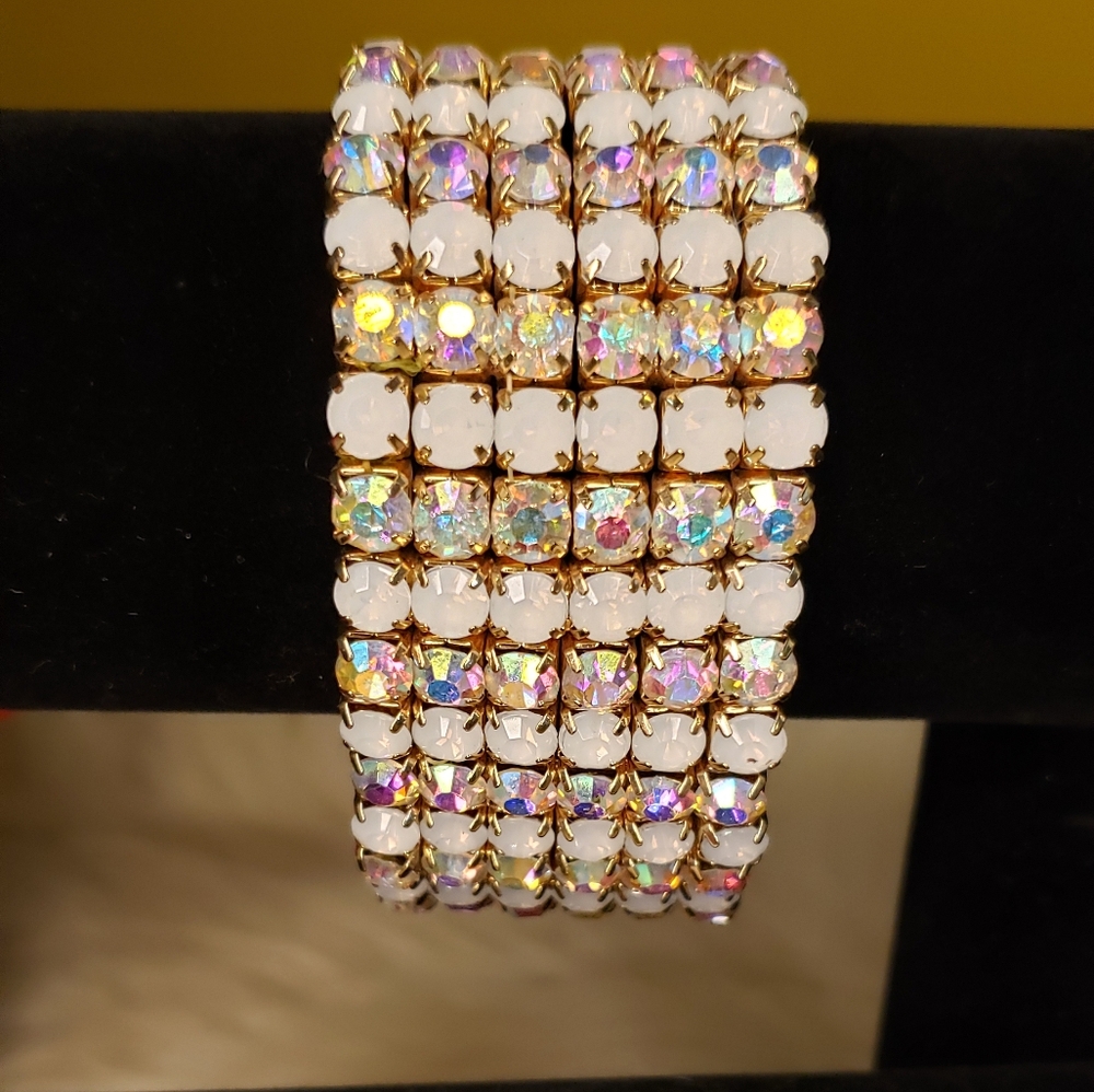 Torrid Elegant Gold and White Crystal Studded Stretch Bracelet